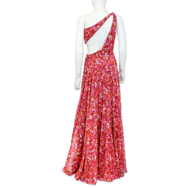 Mac Duggal Ieena Printed One-Shoulder Cutout Hi-Low Gown