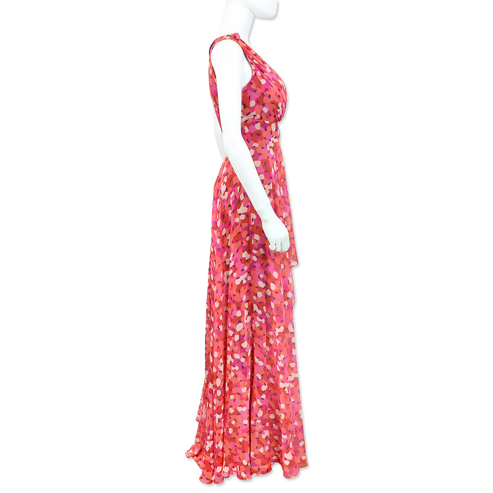 Mac Duggal Ieena Printed One-Shoulder Cutout Hi-Low Gown
