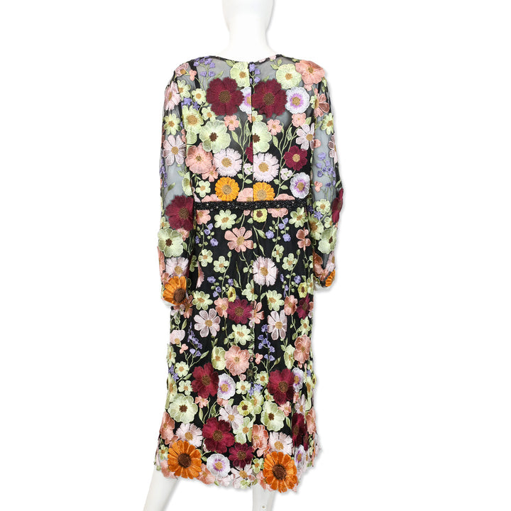 Mac Duggal Multicolor Floral Embroidered A-Line Midi Dress