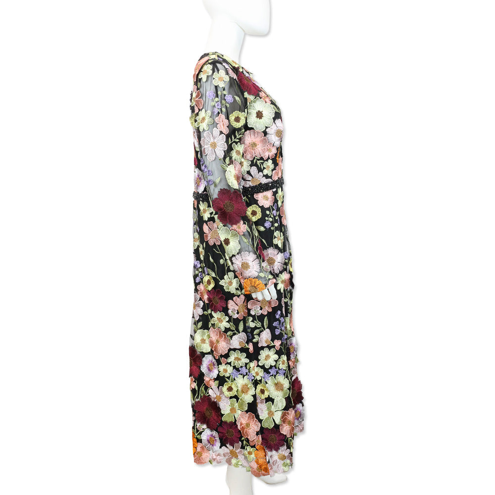 Mac Duggal Multicolor Floral Embroidered A-Line Midi Dress