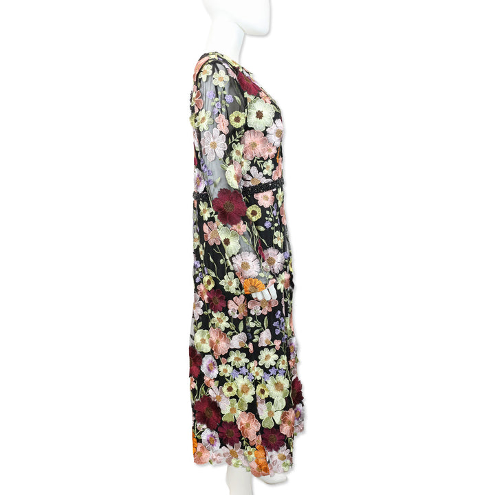 Mac Duggal Multicolor Floral Embroidered A-Line Midi Dress