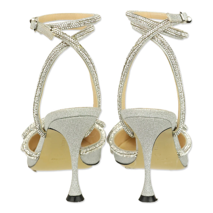 Mach & Mach Silver Double Bow Glitter Pumps