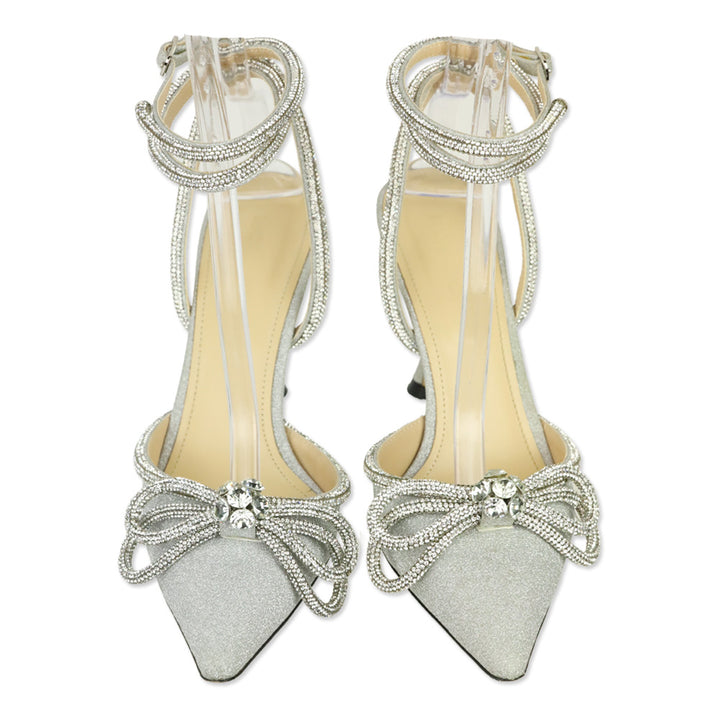 Mach & Mach Silver Double Bow Glitter Pumps