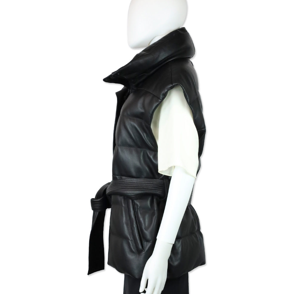 Mackage Zerina Leather Puffer Vest with Sash Belt