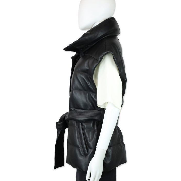 Mackage Zerina Leather Puffer Vest with Sash Belt