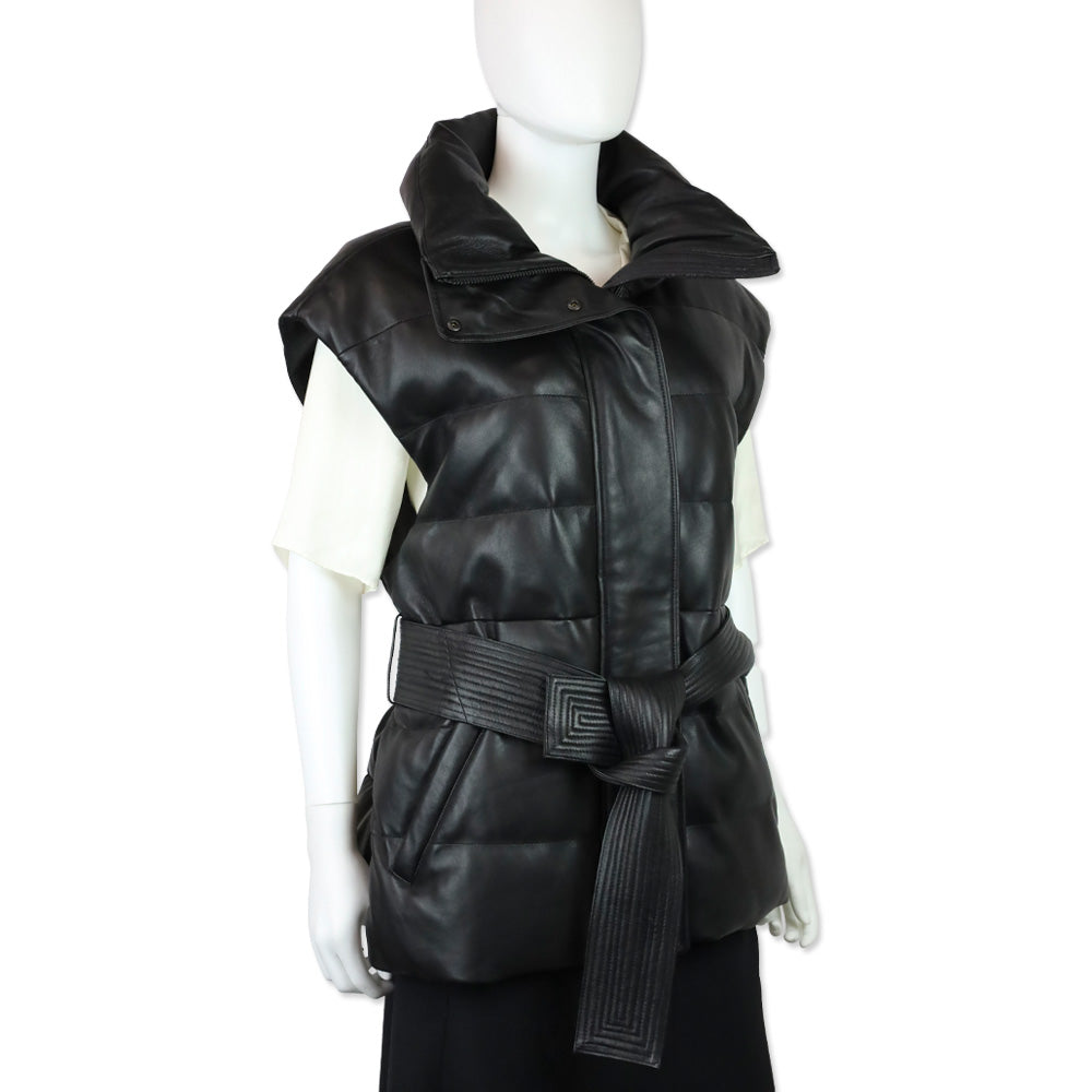 Mackage Zerina Leather Puffer Vest with Sash Belt
