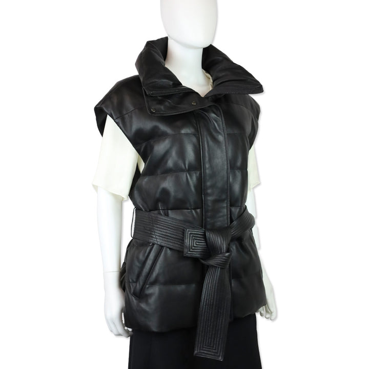 Mackage Zerina Leather Puffer Vest with Sash Belt