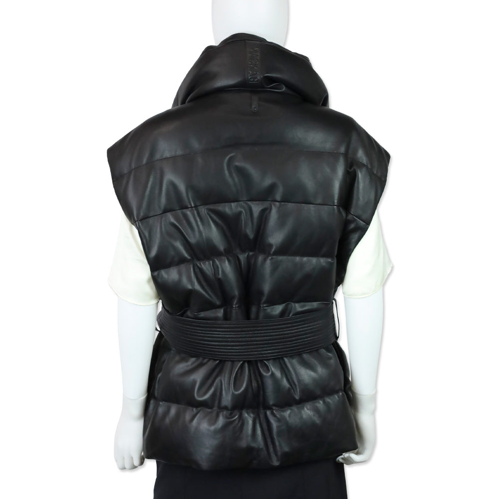 Mackage Zerina Leather Puffer Vest with Sash Belt