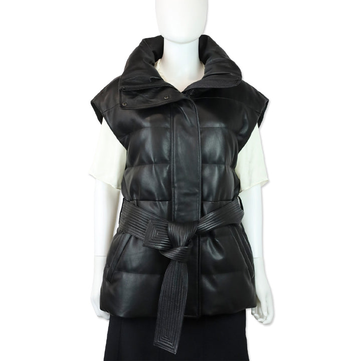 Mackage Zerina Leather Puffer Vest with Sash Belt