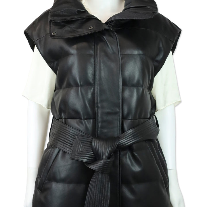 Mackage Zerina Leather Puffer Vest with Sash Belt
