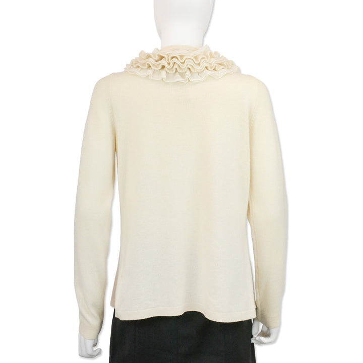 Magaschoni Cream Cashmere Knit Ruffle Shawl Collar Cardigan