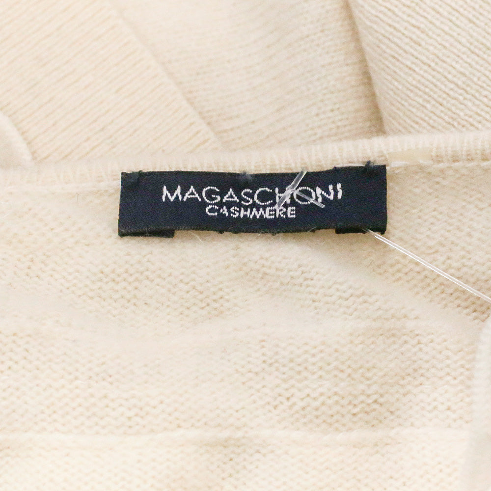 Magaschoni Cream Cashmere Knit Ruffle Shawl Collar Cardigan