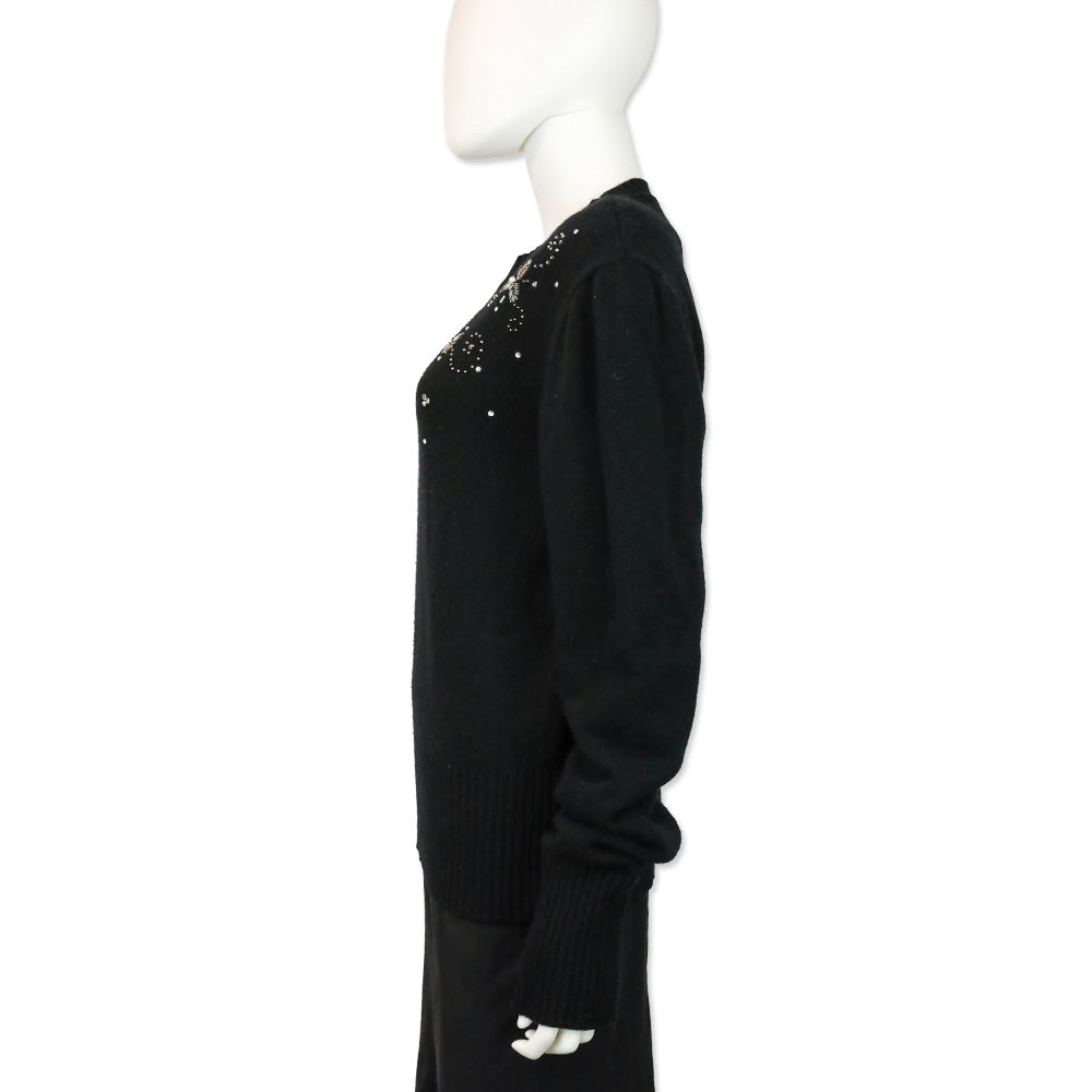 Magda Butrym Black Knit Snowflake Beaded Crewneck Sweater