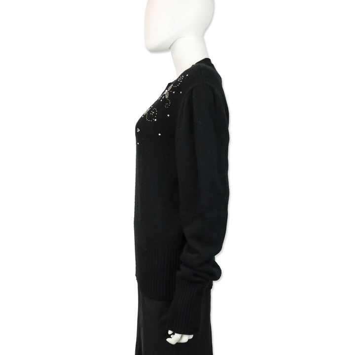 Magda Butrym Black Knit Snowflake Beaded Crewneck Sweater