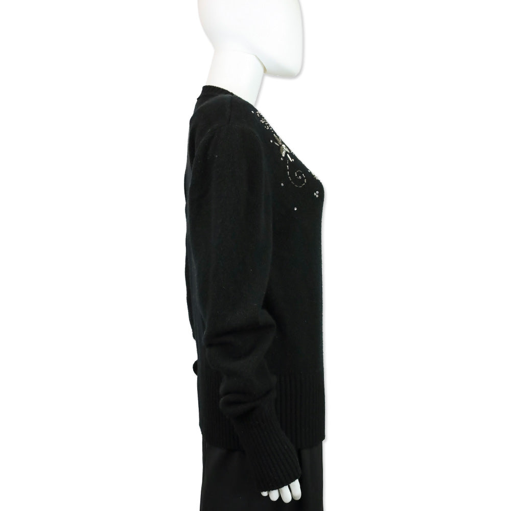 Magda Butrym Black Knit Snowflake Beaded Crewneck Sweater