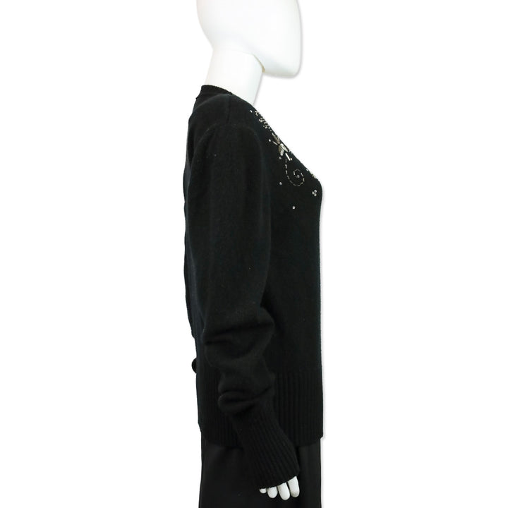Magda Butrym Black Knit Snowflake Beaded Crewneck Sweater