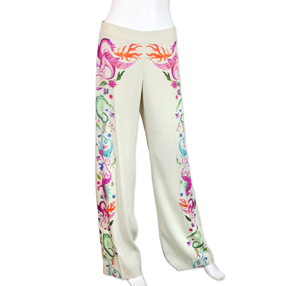 Maison Common Sand Wide Leg Dragon Printed Pants