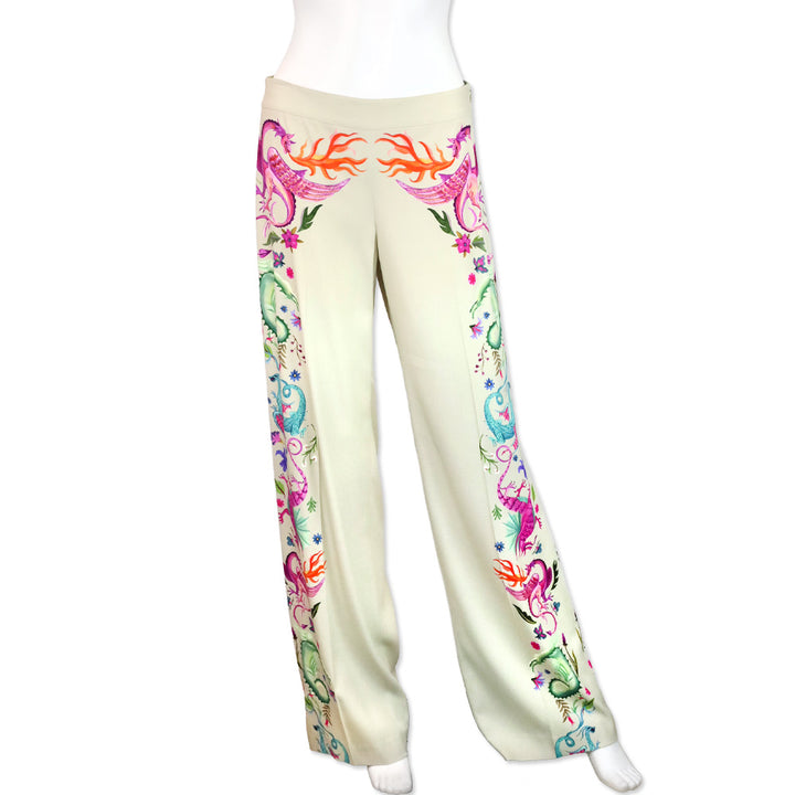 Maison Common Sand Wide Leg Dragon Printed Pants