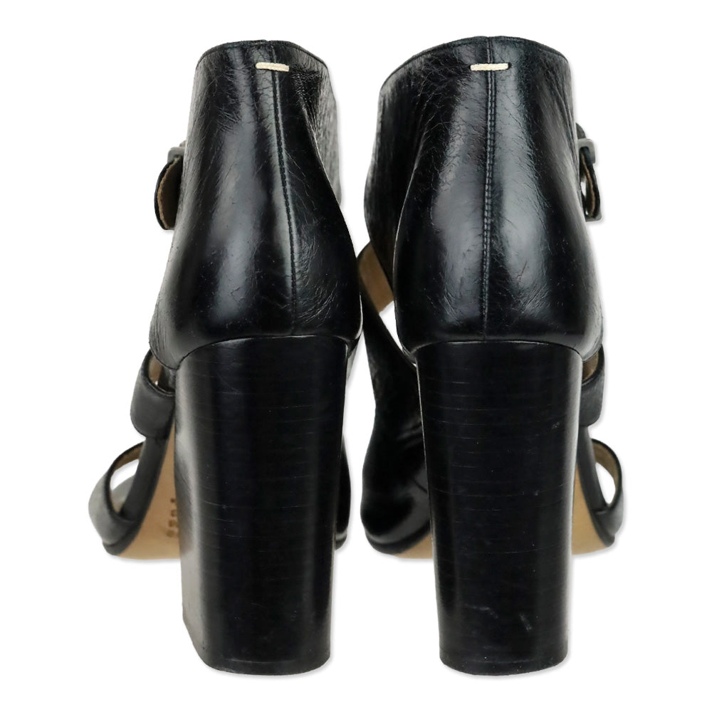 Maison Martin Margiela Black Leather Cutout Triple-Band Sandals