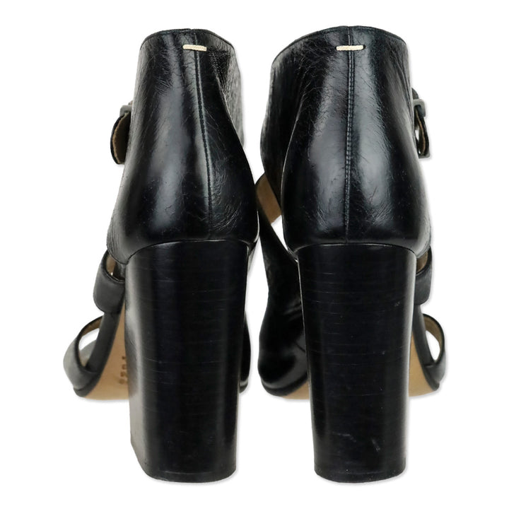 Maison Martin Margiela Black Leather Cutout Triple-Band Sandals