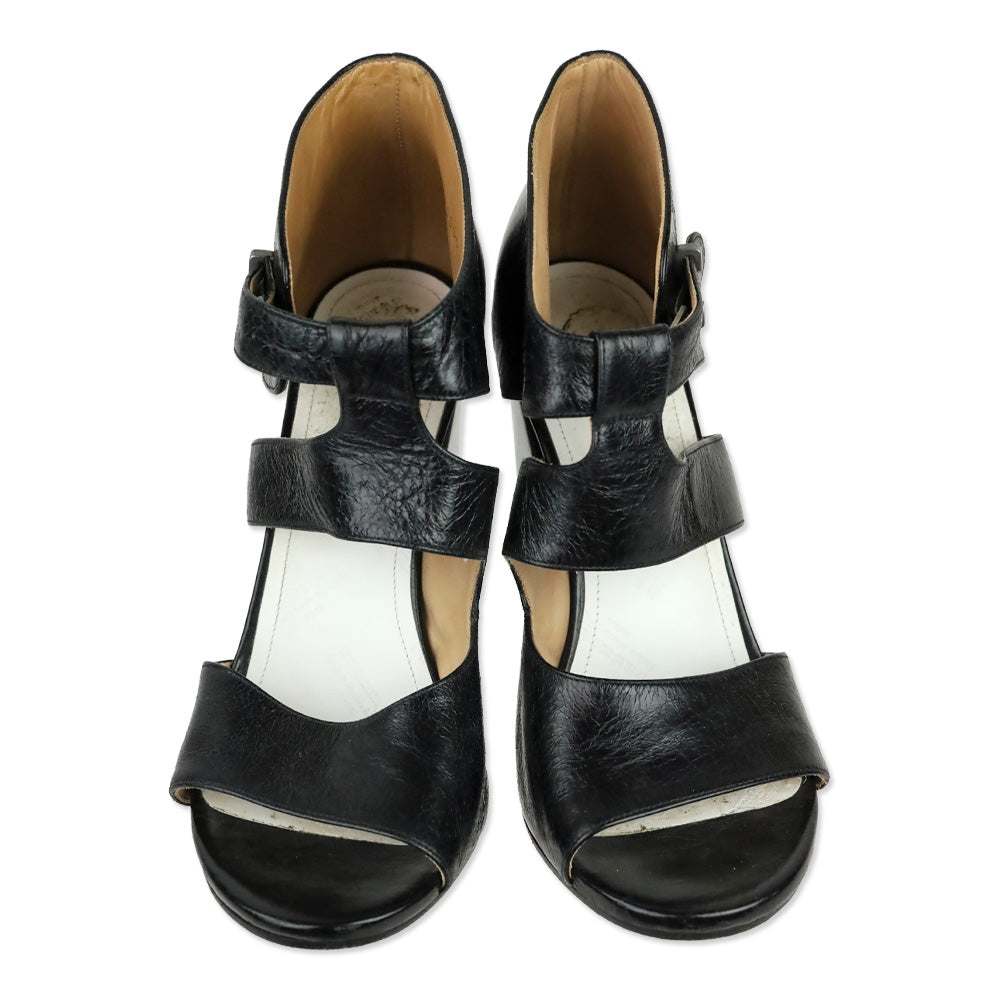 Maison Martin Margiela Black Leather Cutout Triple-Band Sandals