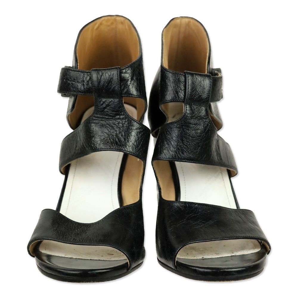 Maison Martin Margiela Black Leather Cutout Triple-Band Sandals