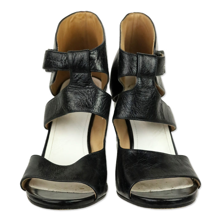 Maison Martin Margiela Black Leather Cutout Triple-Band Sandals