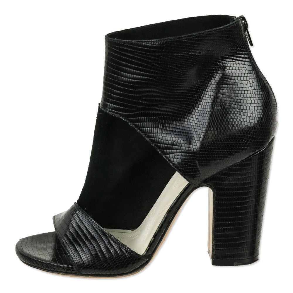 Maison Martin Margiela Black Suede & Lizard Embossed Cutout Sandal Bootie