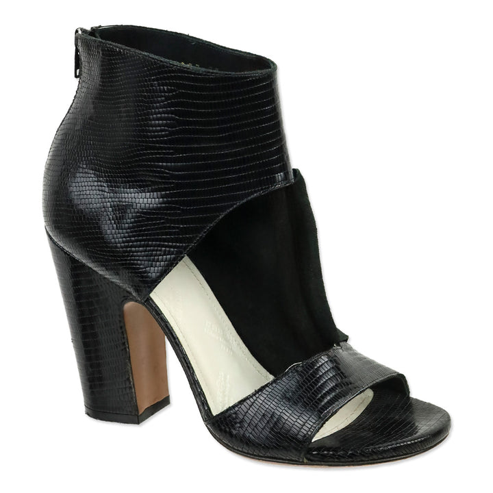 Maison Martin Margiela Black Suede & Lizard Embossed Cutout Sandal Bootie