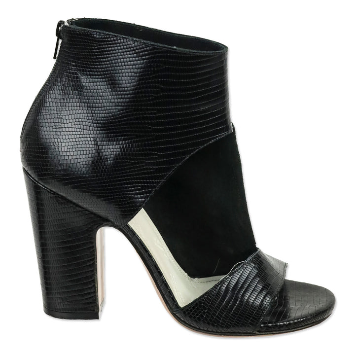 Maison Martin Margiela Black Suede & Lizard Embossed Cutout Sandal Bootie
