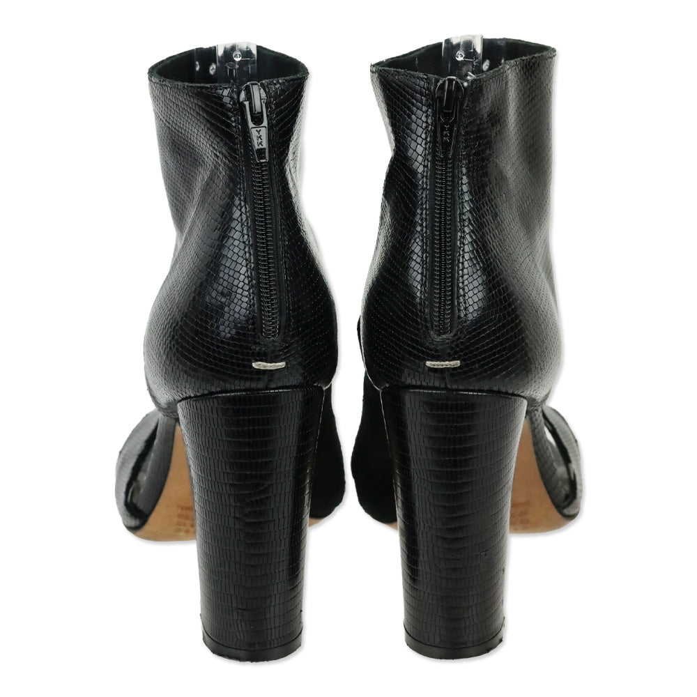 Maison Martin Margiela Black Suede & Lizard Embossed Cutout Sandal Bootie