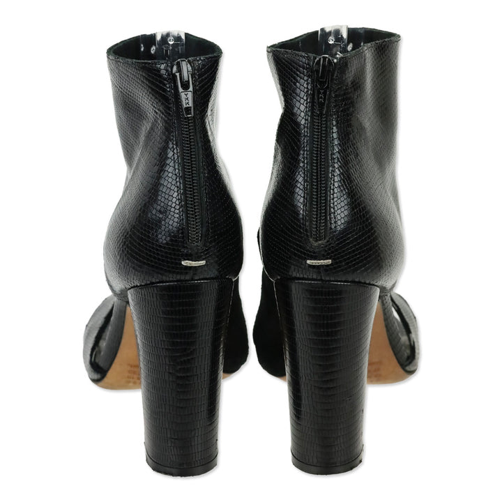 Maison Martin Margiela Black Suede & Lizard Embossed Cutout Sandal Bootie