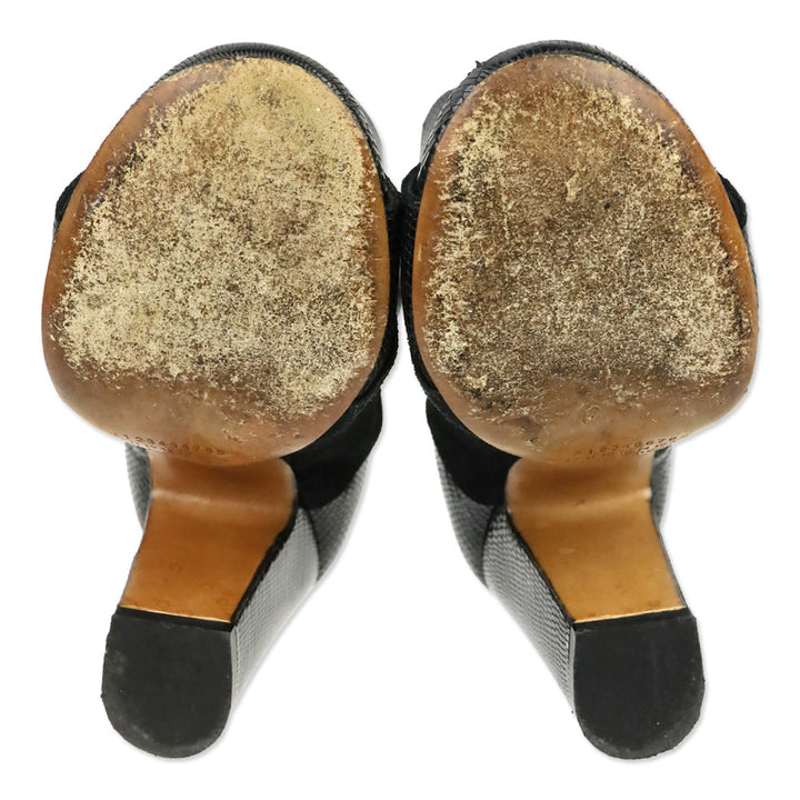 Maison Martin Margiela Black Suede & Lizard Embossed Cutout Sandal Bootie