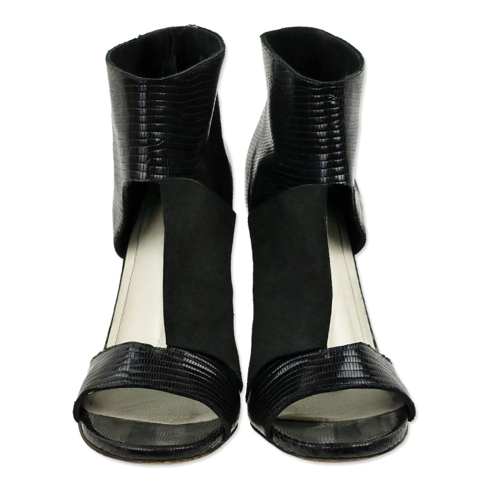Maison Martin Margiela Black Suede & Lizard Embossed Cutout Sandal Bootie