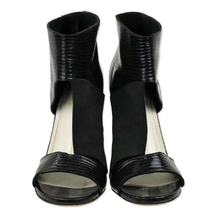 Maison Martin Margiela Black Suede & Lizard Embossed Cutout Sandal Bootie