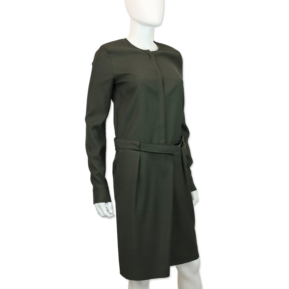 Maison Martin Margiela Dark Olive Satin Belted Midi Shirtdress