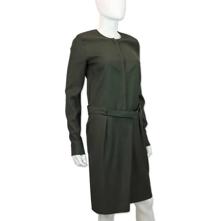 Maison Martin Margiela Dark Olive Satin Belted Midi Shirtdress