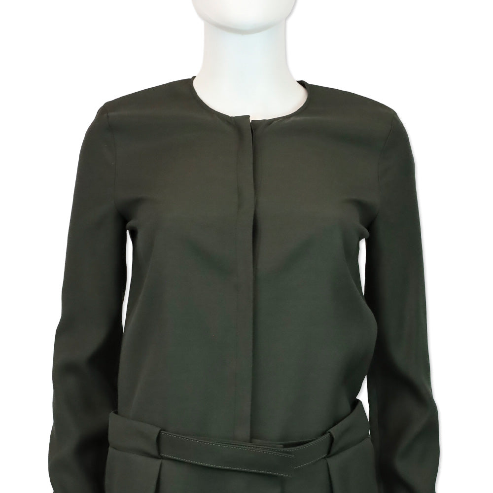 Maison Martin Margiela Dark Olive Satin Belted Midi Shirtdress
