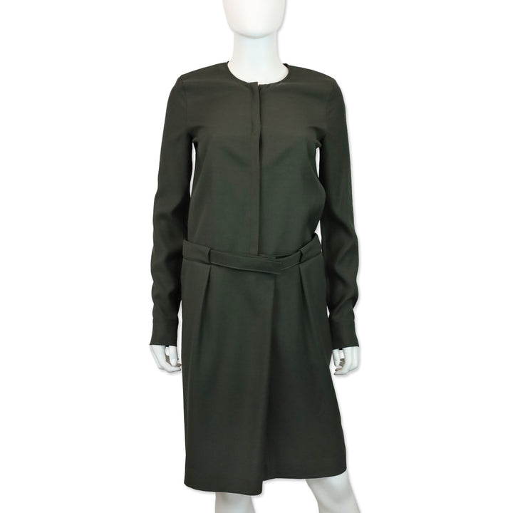 Maison Martin Margiela Dark Olive Satin Belted Midi Shirtdress