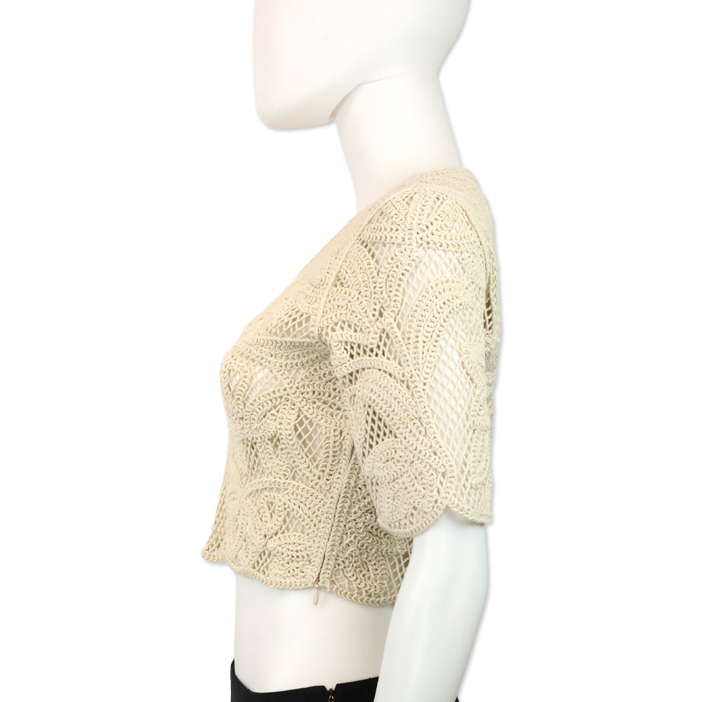 Maje Beige Ibiza Collection Leona Open-Knit Crop Top