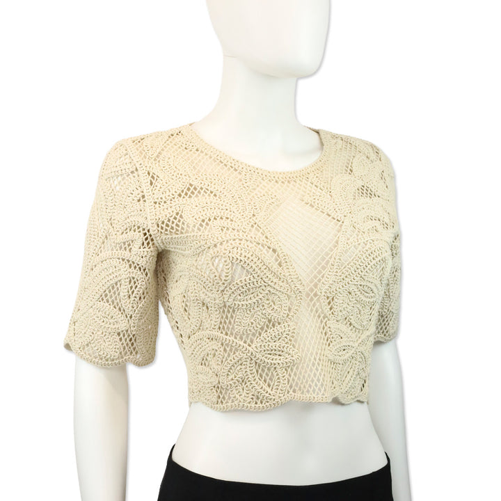 Maje Beige Ibiza Collection Leona Open-Knit Crop Top