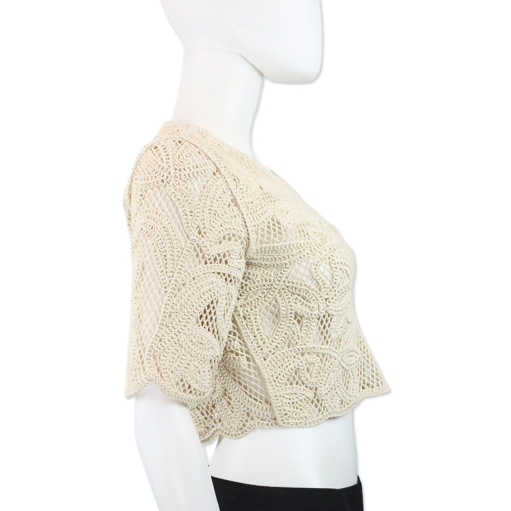Maje Beige Ibiza Collection Leona Open-Knit Crop Top
