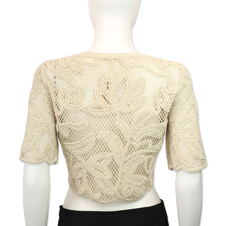 Maje Beige Ibiza Collection Leona Open-Knit Crop Top