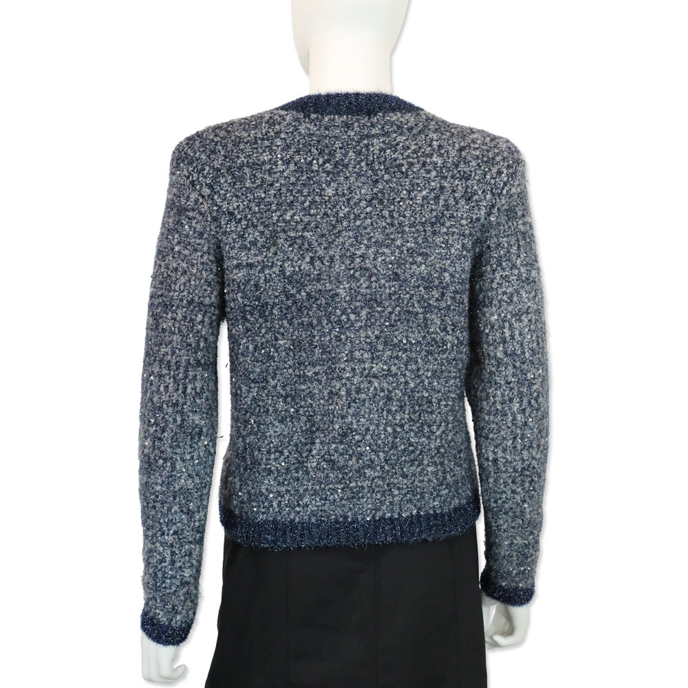 Maje Blue Metallic Sequin Tweed Cardigan
