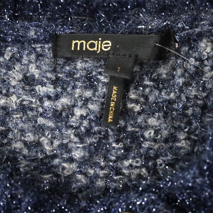 Maje Blue Metallic Sequin Tweed Cardigan
