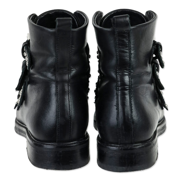 Maje Fortune Black Leather Studded Buckle Boots