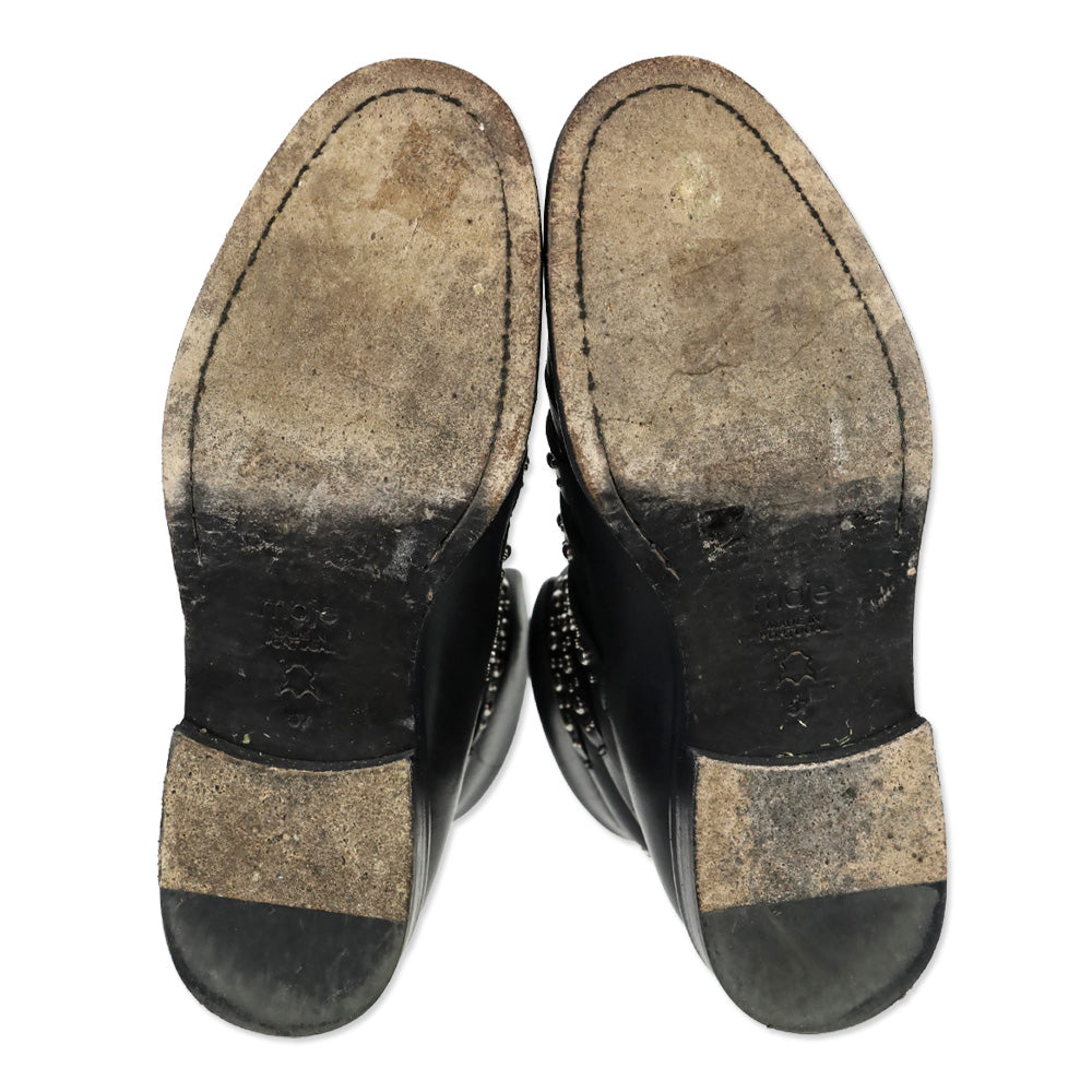 Maje Fortune Black Leather Studded Buckle Boots