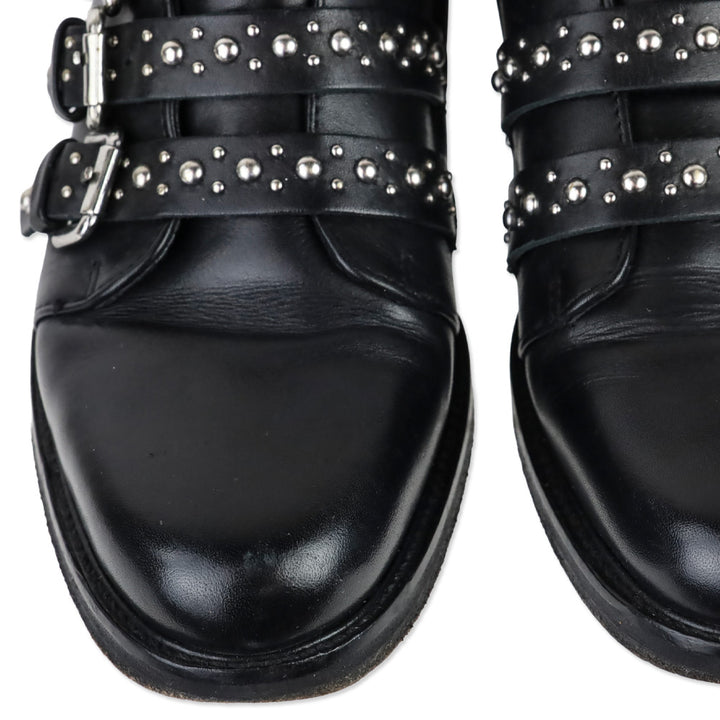 Maje Fortune Black Leather Studded Buckle Boots