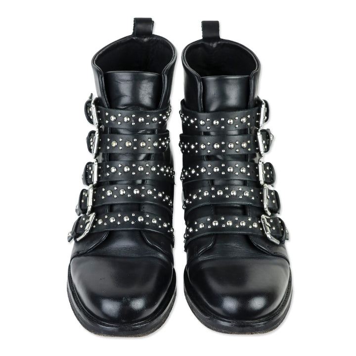 Maje Fortune Black Leather Studded Buckle Boots