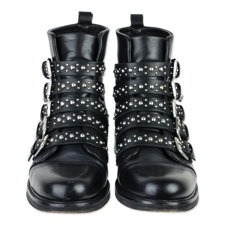 Maje Fortune Black Leather Studded Buckle Boots